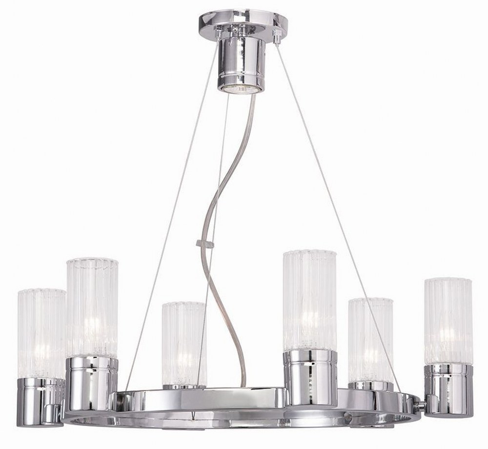 Livex Lighting-50696-05-Midtown - 6 Light Chandelier in Midtown Style - 23 Inches wide by 20 Inches high Polished Chrome  Brushed Nickel Finish with Clear Fluted Glass