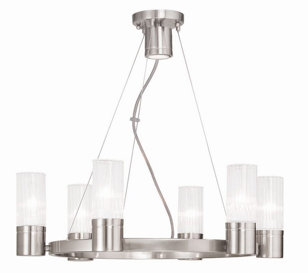 Livex Lighting-50696-91-Midtown - 6 Light Chandelier in Midtown Style - 23 Inches wide by 20 Inches high Brushed Nickel  Brushed Nickel Finish with Clear Fluted Glass