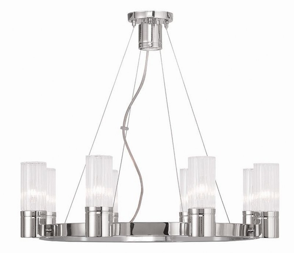 Livex Lighting-50698-05-Midtown - 8 Light Chandelier in Midtown Style - 26 Inches wide by 20 Inches high Chrome  Brushed Nickel Finish with Clear Fluted Glass