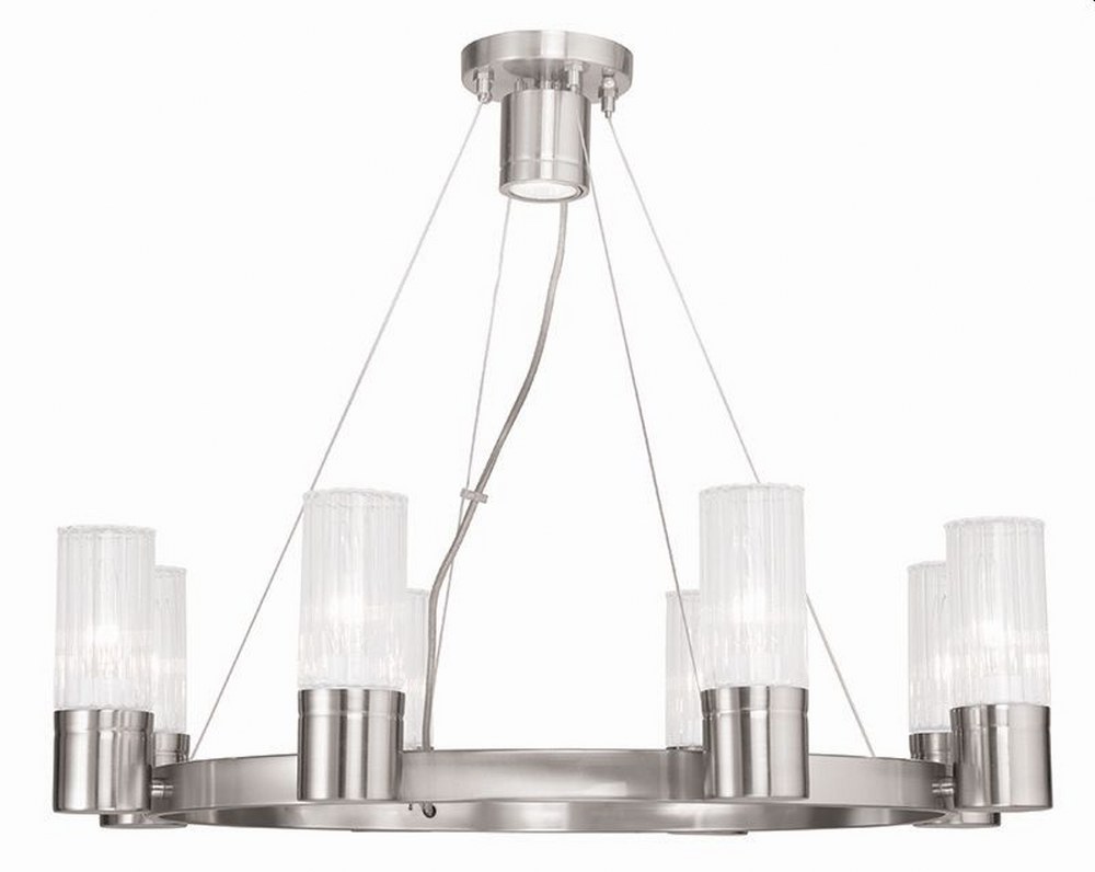 Livex Lighting-50698-91-Midtown - 8 Light Chandelier in Midtown Style - 26 Inches wide by 20 Inches high Brushed Nickel  Brushed Nickel Finish with Clear Fluted Glass