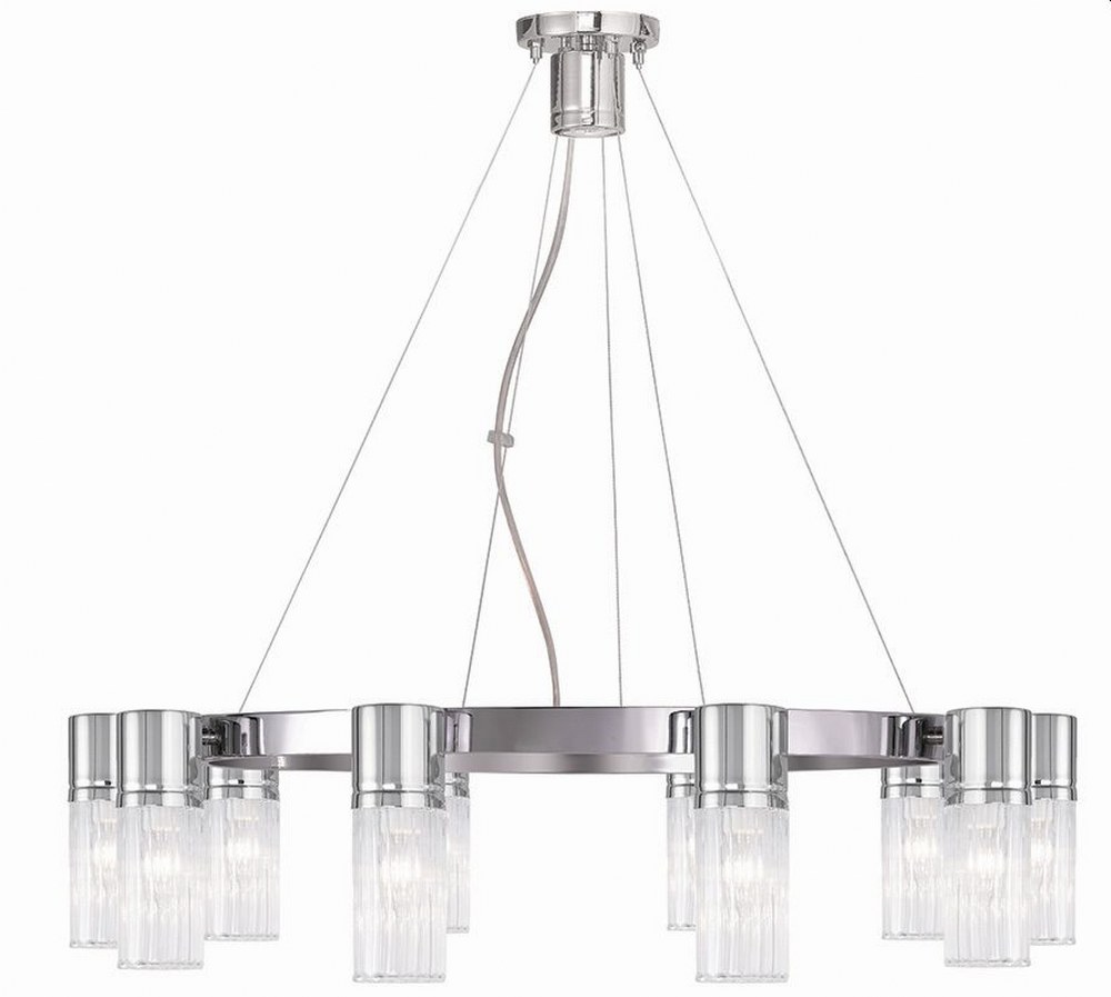 Livex Lighting-50699-05-Midtown - 10 Light Chandelier in Midtown Style - 30 Inches wide by 20 Inches high Polished Chrome  Brushed Nickel Finish with Clear Fluted Glass