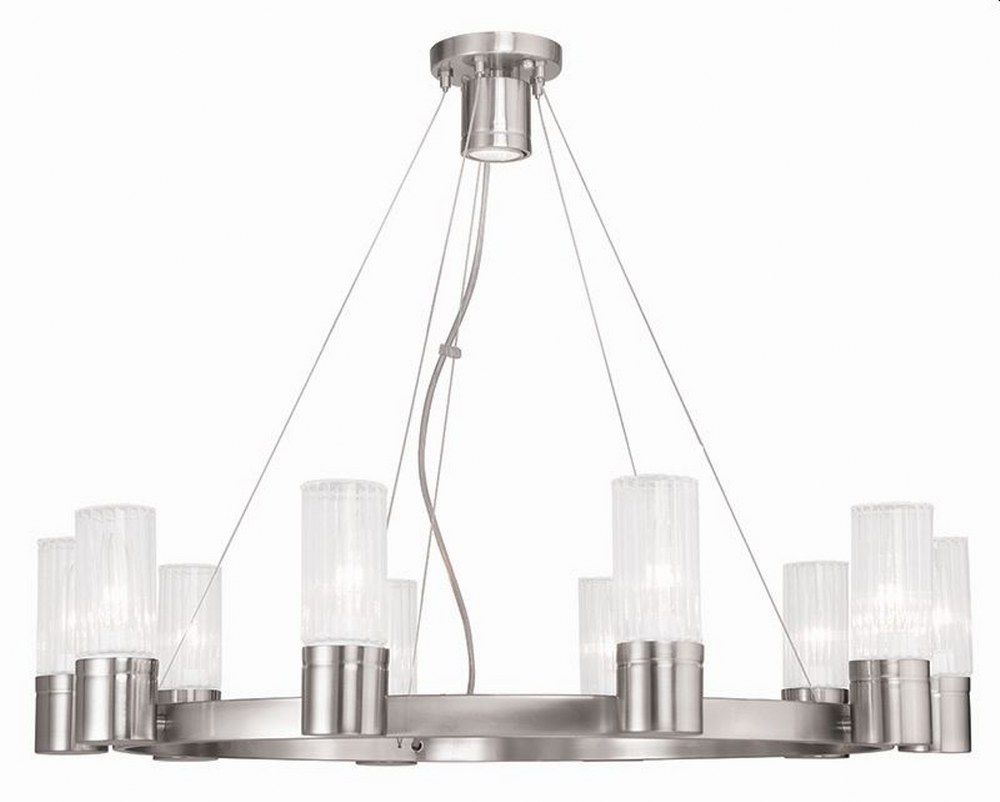 Livex Lighting-50699-91-Midtown - 10 Light Chandelier in Midtown Style - 30 Inches wide by 20 Inches high Brushed Nickel  Brushed Nickel Finish with Clear Fluted Glass