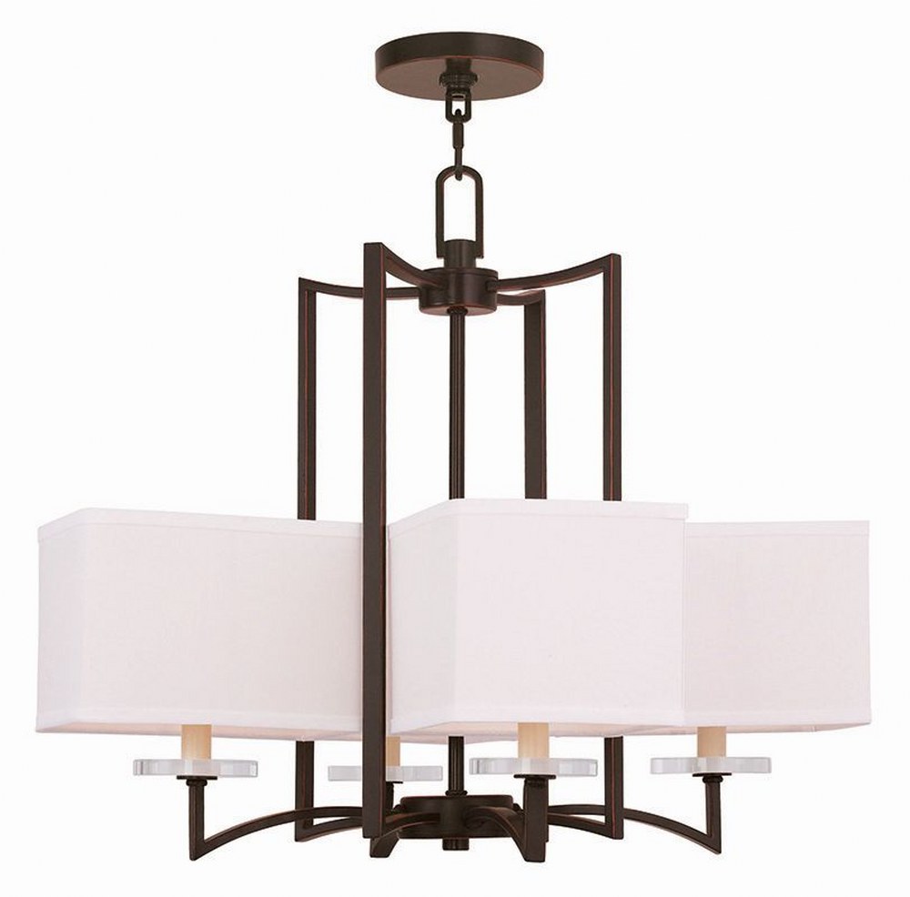 Livex Lighting-50705-67-Woodland Park - Four Light Chandelier in Woodland Park Style - 24.5 Inches wide by 21 Inches high Olde Bronze  Brushed Nickel Finish with Off-White Fabric Shade