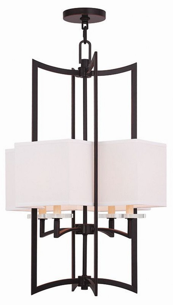 Livex Lighting-50707-67-Woodland Park - Four Light Foyer in Woodland Park Style - 18 Inches wide by 30 Inches high   Olde Bronze Finish with Off-White Fabric Shade