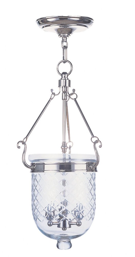 Livex Lighting-5073-35-Jefferson - Three Light Chain Hanging Lantern in Jefferson Style - 10 Inches wide by 25 Inches high   Polished Nickel Finish with Clear Diamond Glass