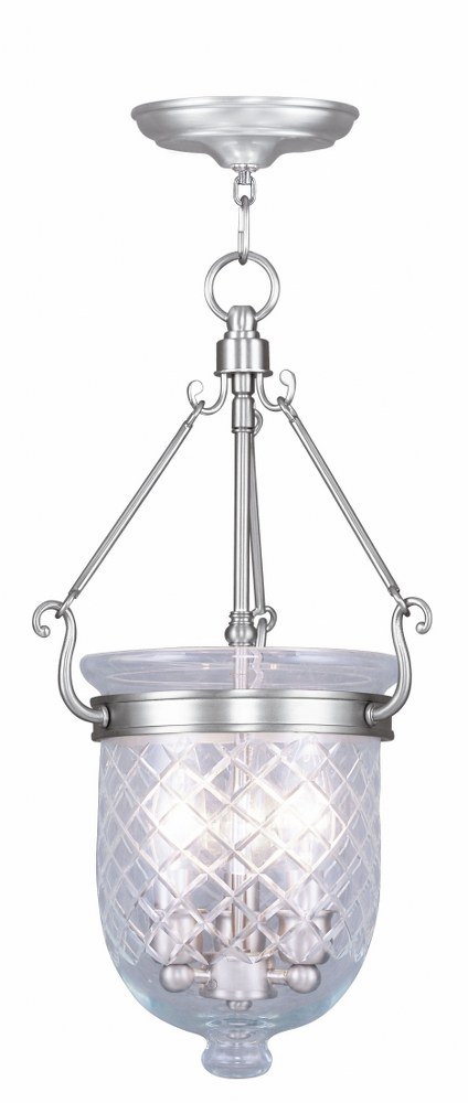 Livex Lighting-5073-91-Jefferson - Three Light Chain Hanging Lantern   Brushed Nickel Finish with Clear Diamond Glass