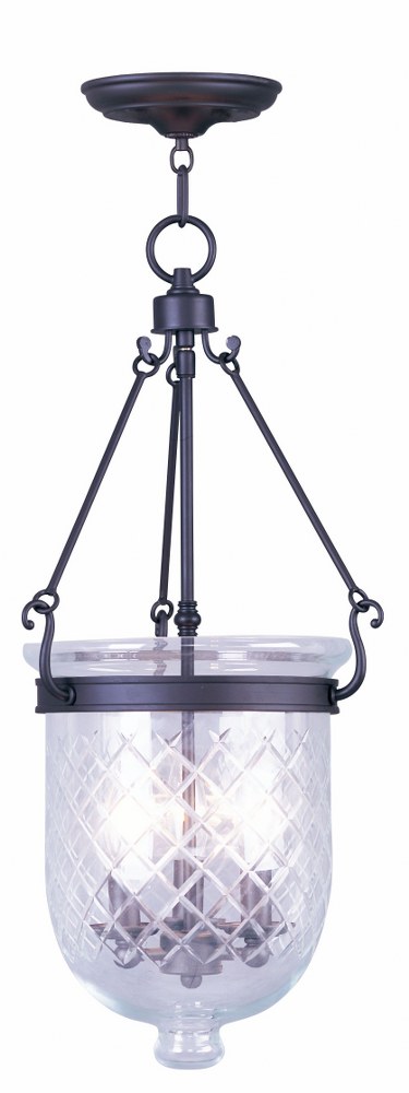 Livex Lighting-5074-07-Jefferson - Three Light Chain Hanging Lantern - 12 Inches wide by 25 Inches high   Bronze Finish with Clear Diamond Glass