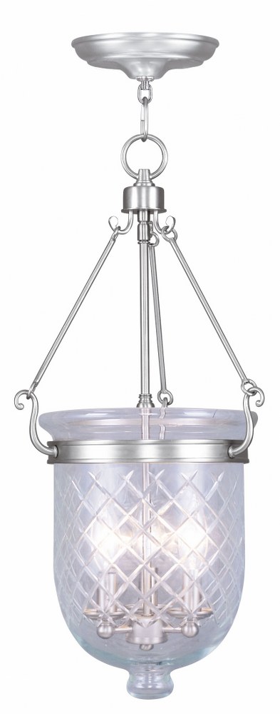 Livex Lighting-5074-91-Jefferson - Three Light Chain Hanging Lantern - 12 Inches wide by 25 Inches high   Brushed Nickel Finish with Clear Diamond Glass