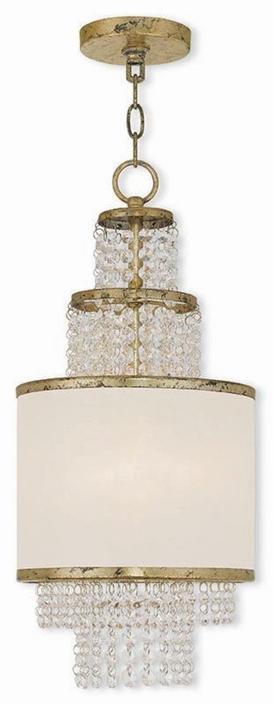 Livex Lighting-50780-28-Prescott - 2 Light Mini Chandelier in Prescott Style - 10 Inches wide by 21.5 Inches high Winter Gold  Brushed Nickel Finish with Off-White Sheer Organza Shade with Clear Cryst