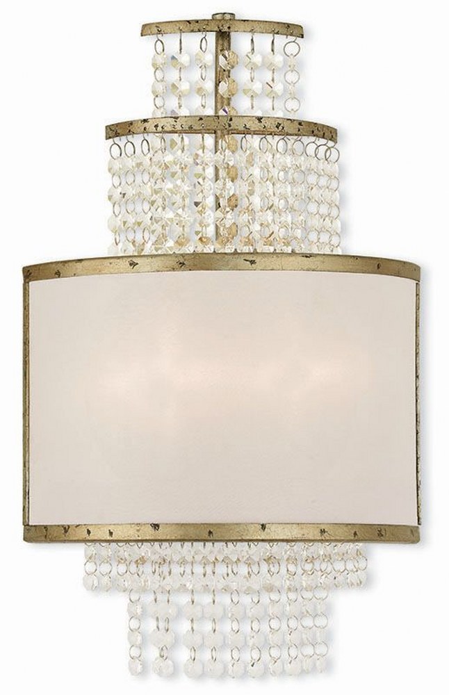 Livex Lighting-50782-28-Prescott - 2 Light Wall Sconce in Prescott Style - 11 Inches wide by 18.5 Inches high Winter Gold  Brushed Nickel Finish with Off-White Sheer Organza Shade with Clear Crystal