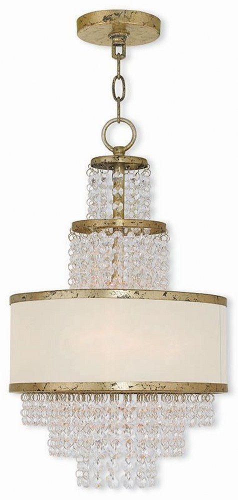 Livex Lighting-50783-28-Prescott - 3 Light Mini Chandelier in Prescott Style - 11.75 Inches wide by 20 Inches high Winter Gold  Brushed Nickel Finish with Off-White Sheer Organza Shade with Clear Crys