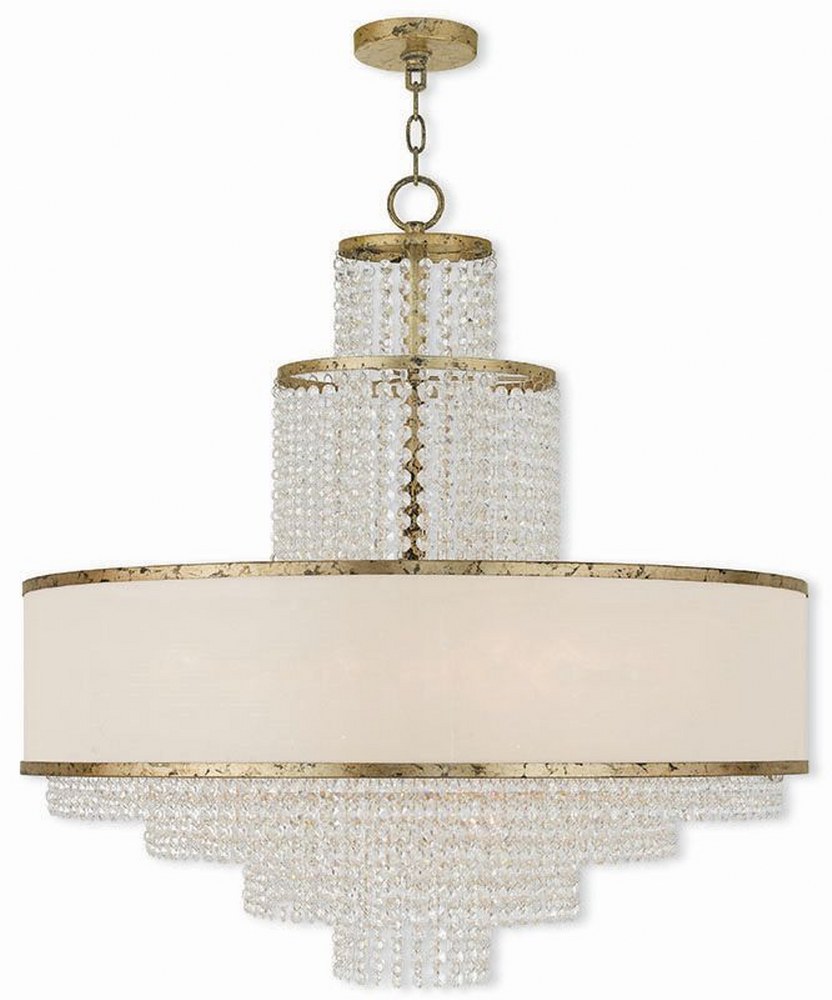 Livex Lighting-50788-28-Prescott - 8 Light Chandelier in Prescott Style - 30 Inches wide by 29.5 Inches high Winter Gold  Brushed Nickel Finish with Off-White Sheer Organza Shade with Clear Crystal