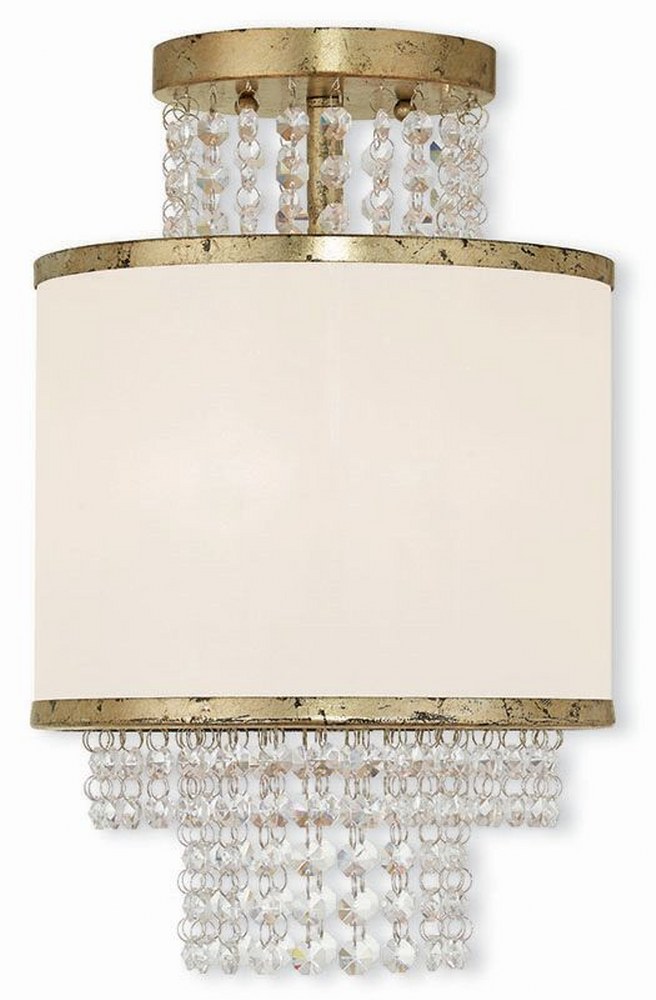 Livex Lighting-50792-28-Prescott - 2 Light Semi-Flush Mount in Prescott Style - 10 Inches wide by 15.38 Inches high Winter Gold  Brushed Nickel Finish with Off-White Sheer Organza Shade with Clear Cry