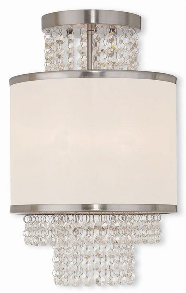 Livex Lighting-50792-91-Prescott - 2 Light Semi-Flush Mount in Prescott Style - 10 Inches wide by 15.38 Inches high Brushed Nickel  Brushed Nickel Finish with Off-White Sheer Organza Shade with Clear 