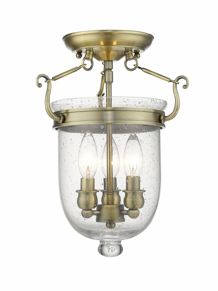 Livex Lighting-5081-01-Jefferson - 3 Light Flush Mount in Jefferson Style - 10 Inches wide by 14 Inches high Antique Brass  Jefferson - 3 Light Flush Mount in Jefferson Style - 10 Inches wide by 14 In