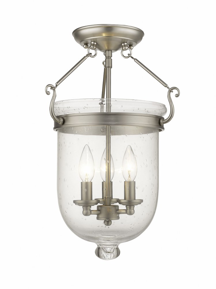 Livex Lighting-5082-91-Jefferson - 3 Light Flush Mount in Jefferson Style - 12 Inches wide by 17 Inches high Brushed Nickel  Vintage Bronze Finish with Seeded Glass