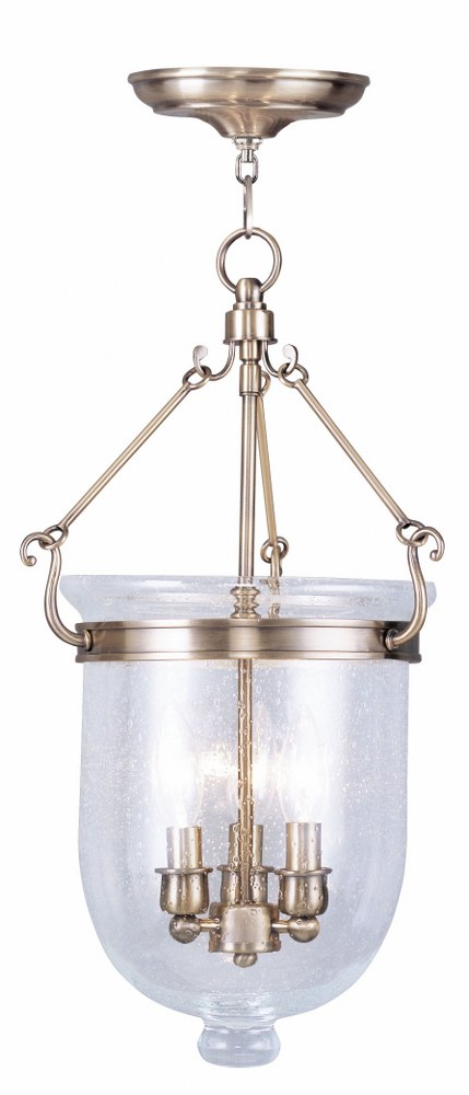 Livex Lighting-5083-01-Jefferson - 3 Light Chain Lantern in Jefferson Style - 10 Inches wide by 20 Inches high Antique Brass  Black Finish with Seeded Glass