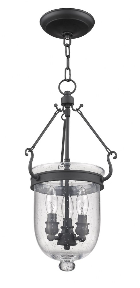 Livex Lighting-5083-04-Jefferson - 3 Light Chain Lantern in Jefferson Style - 10 Inches wide by 20 Inches high Black  Black Finish with Seeded Glass