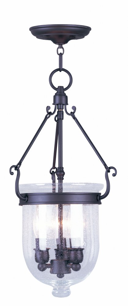 Livex Lighting-5083-07-Jefferson - 3 Light Chain Lantern in Jefferson Style - 10 Inches wide by 20 Inches high Bronze  Black Finish with Seeded Glass