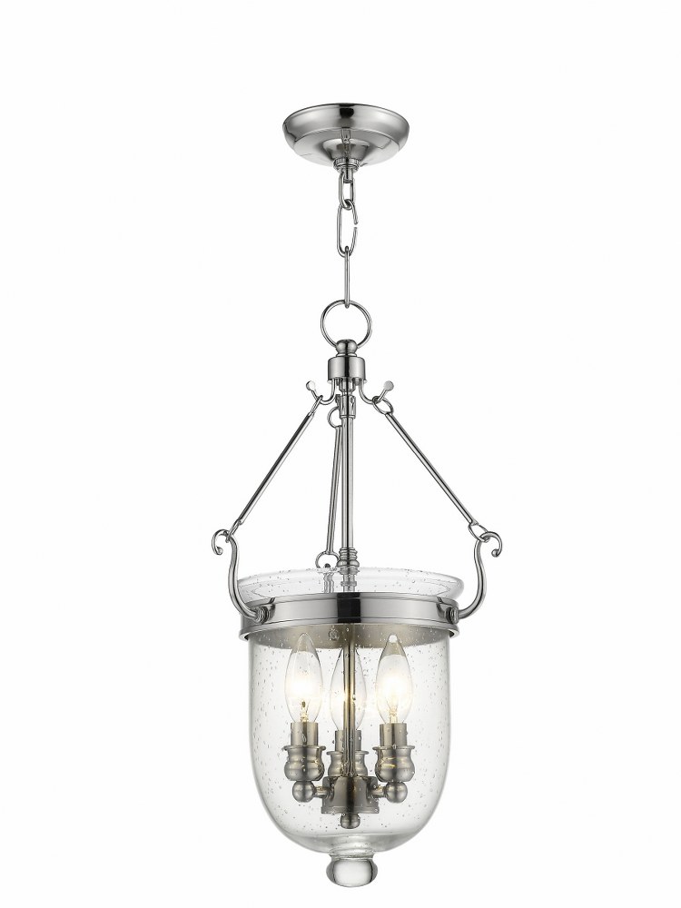 Livex Lighting-5083-35-Jefferson - 3 Light Chain Lantern in Jefferson Style - 10 Inches wide by 20 Inches high Polished Nickel  Black Finish with Seeded Glass