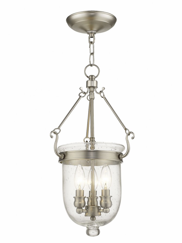 Livex Lighting-5083-91-Jefferson - 3 Light Chain Lantern in Jefferson Style - 10 Inches wide by 20 Inches high Brushed Nickel  Black Finish with Seeded Glass