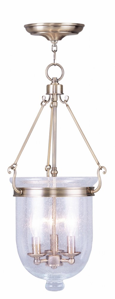 Livex Lighting-5084-01-Jefferson - 3 Light Chain Lantern in Jefferson Style - 12 Inches wide by 25 Inches high Antique Brass  Brushed Nickel Finish with Seeded Glass