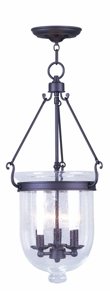 Livex Lighting-5084-07-Jefferson - 3 Light Chain Lantern in Jefferson Style - 12 Inches wide by 25 Inches high Bronze  Brushed Nickel Finish with Seeded Glass