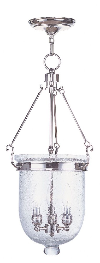 Livex Lighting-5084-35-Jefferson - 3 Light Chain Lantern in Jefferson Style - 12 Inches wide by 25 Inches high Polished Nickel  Brushed Nickel Finish with Seeded Glass