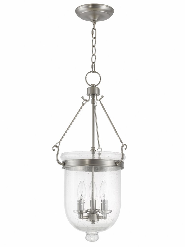 Livex Lighting-5084-91-Jefferson - 3 Light Chain Lantern in Jefferson Style - 12 Inches wide by 25 Inches high Brushed Nickel  Brushed Nickel Finish with Seeded Glass