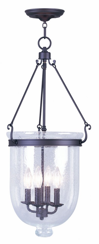 Livex Lighting-5085-07-Jefferson - 4 Light Chain Lantern in Jefferson Style - 14 Inches wide by 30 Inches high Bronze  Brushed Nickel Finish with Seeded Glass