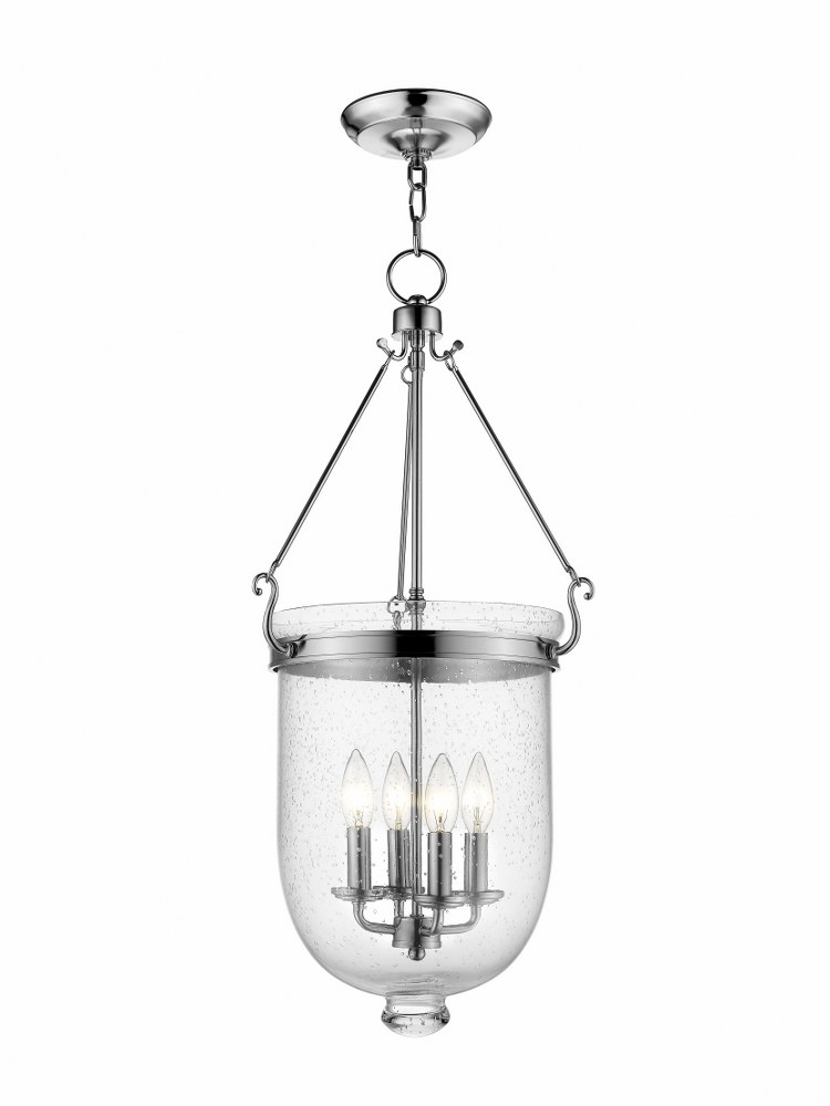 Livex Lighting-5085-35-Jefferson - 4 Light Chain Lantern in Jefferson Style - 14 Inches wide by 30 Inches high Polished Nickel  Brushed Nickel Finish with Seeded Glass