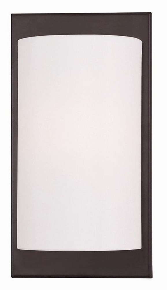 Livex Lighting-50860-07-Meridian - 1 Light Wall Sconce in Meridian Style - 6 Inches wide by 11 Inches high Bronze  Brushed Nickel Finish with Off-White Fabric Shade