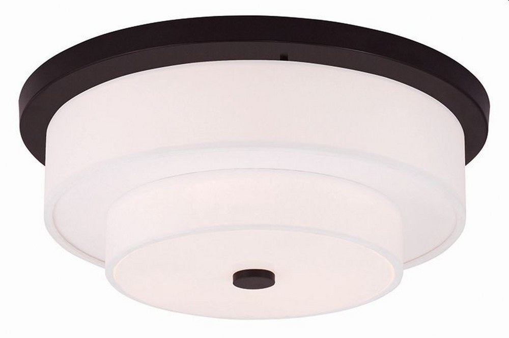 Livex Lighting-50865-07-Meridian - 4 Light Flush Mount in Meridian Style - 17.75 Inches wide by 7 Inches high Bronze  Brushed Nickel Finish with Off-White Fabric Shade