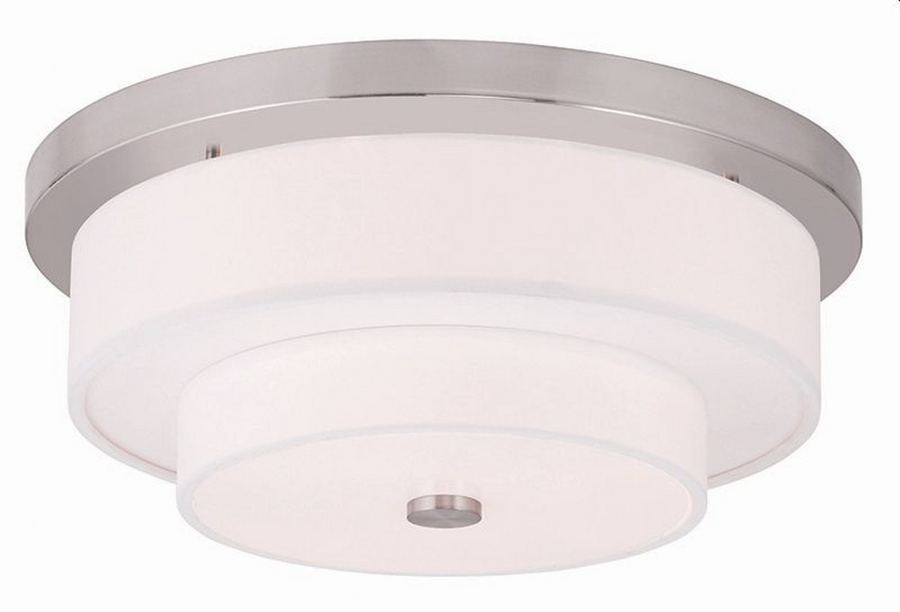 Livex Lighting-50865-91-Meridian - 4 Light Flush Mount in Meridian Style - 17.75 Inches wide by 7 Inches high Brushed Nickel  Brushed Nickel Finish with Off-White Fabric Shade