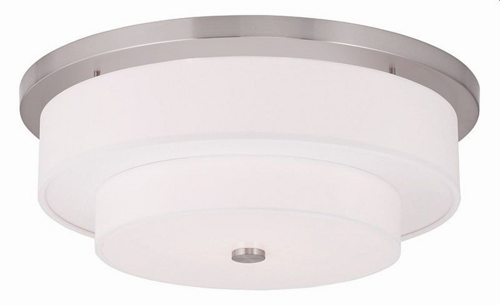 Livex Lighting-50866-91-Meridian - 4 Light Flush Mount in Meridian Style - 21.5 Inches wide by 8 Inches high Brushed Nickel  Brushed Nickel Finish with Off-White Fabric Shade