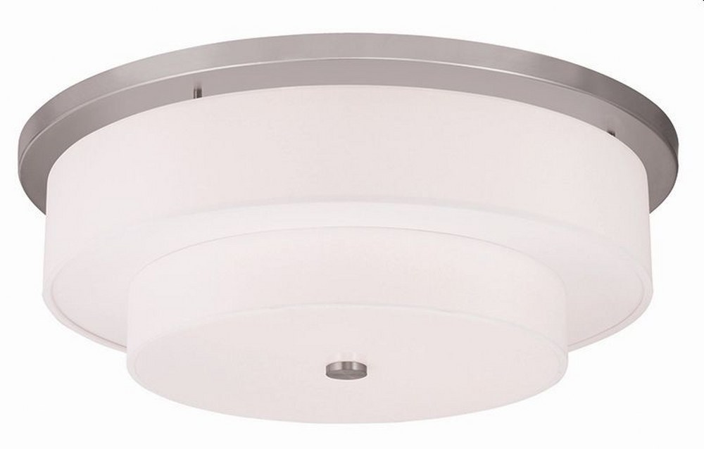 Livex Lighting-50867-91-Meridian - 5 Light Flush Mount in Meridian Style - 25.5 Inches wide by 9 Inches high Brushed Nickel  Brushed Nickel Finish with Off-White Fabric Shade