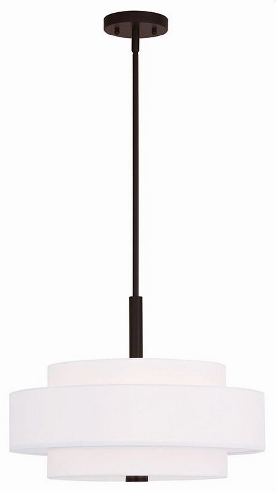 Livex Lighting-50874-07-Meridian - 4 Light Pendant in Meridian Style - 18 Inches wide by 16 Inches high Bronze  Brushed Nickel Finish with Off-White Fabric Shade