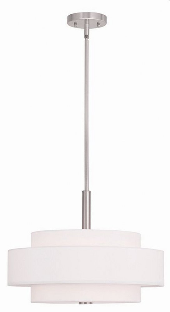 Livex Lighting-50874-91-Meridian - 4 Light Pendant in Meridian Style - 18 Inches wide by 16 Inches high Brushed Nickel  Brushed Nickel Finish with Off-White Fabric Shade