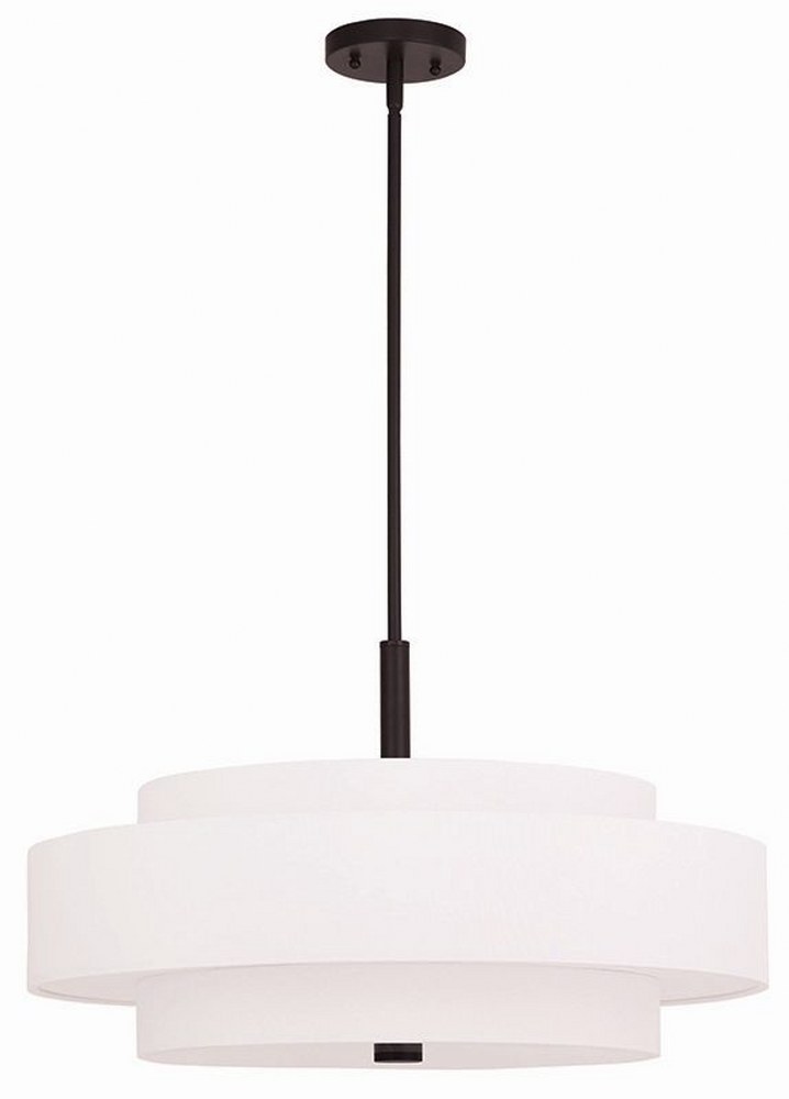 Livex Lighting-50875-07-Meridian - 5 Light Pendant in Meridian Style - 24 Inches wide by 17 Inches high Bronze  Brushed Nickel Finish with Off-White Fabric Shade