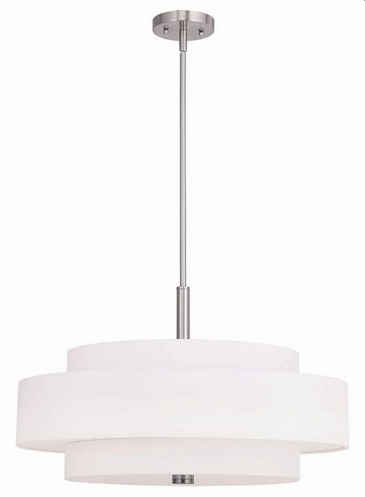 Livex Lighting-50875-91-Meridian - 5 Light Pendant in Meridian Style - 24 Inches wide by 17 Inches high Brushed Nickel  Brushed Nickel Finish with Off-White Fabric Shade