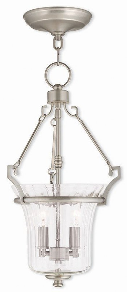 Livex Lighting-50922-91-Cortland - 2 Light Pendant in Cortland Style - 11 Inches wide by 19 Inches high Brushed Nickel  Brushed Nickel Finish with Fluted Clear Glass