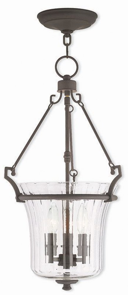 Livex Lighting-50924-07-Cortland - 3 Light Pendant in Cortland Style - 13 Inches wide by 23 Inches high Bronze  Brushed Nickel Finish with Fluted Clear Glass