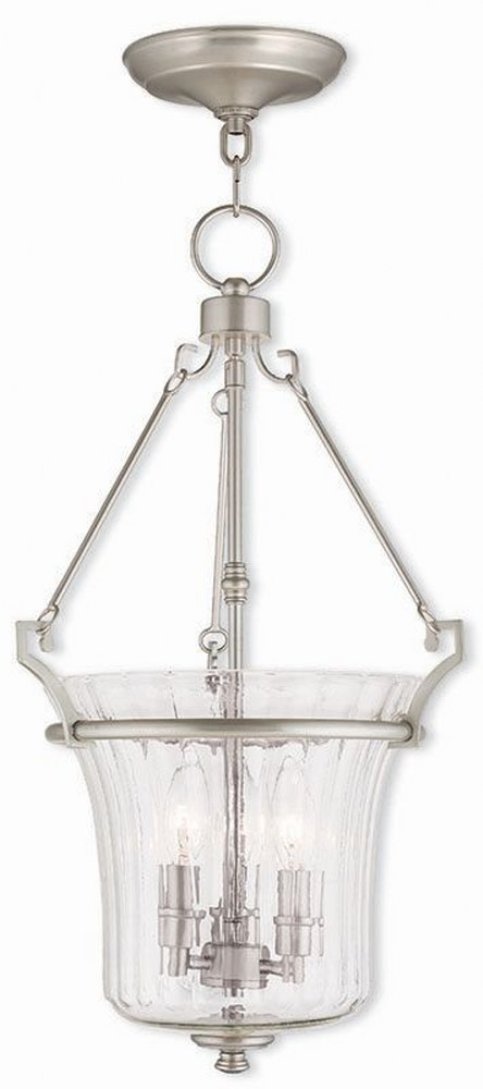 Livex Lighting-50924-91-Cortland - 3 Light Pendant in Cortland Style - 13 Inches wide by 23 Inches high Brushed Nickel  Brushed Nickel Finish with Fluted Clear Glass