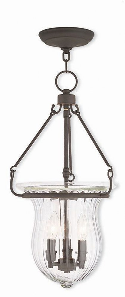 Livex Lighting-50944-07-Andover - 3 Light Pendant in Andover Style - 12 Inches wide by 22.5 Inches high Bronze  Brushed Nickel Finish with Fluted Clear Glass