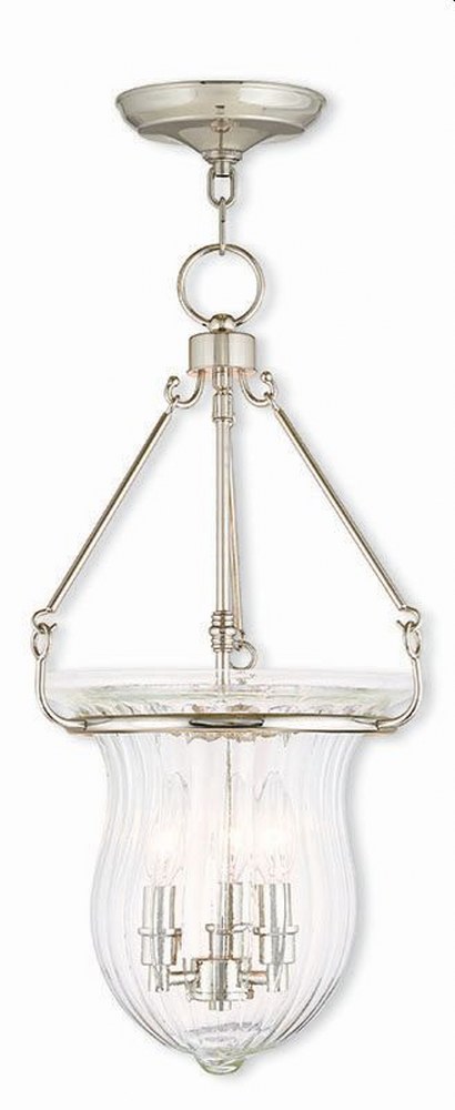 Livex Lighting-50944-35-Andover - 3 Light Pendant in Andover Style - 12 Inches wide by 22.5 Inches high Polished Nickel  Brushed Nickel Finish with Fluted Clear Glass