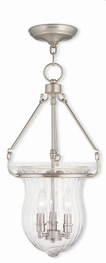 Livex Lighting-50944-91-Andover - 3 Light Pendant in Andover Style - 12 Inches wide by 22.5 Inches high Brushed Nickel  Brushed Nickel Finish with Fluted Clear Glass