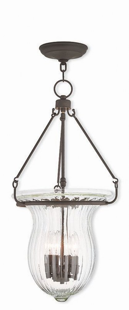 Livex Lighting-50946-07-Andover - 4 Light Pendant in Andover Style - 14 Inches wide by 27 Inches high Bronze  Brushed Nickel Finish with Fluted Clear Glass