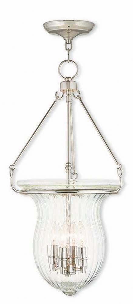 Livex Lighting-50946-35-Andover - 4 Light Pendant in Andover Style - 14 Inches wide by 27 Inches high Polished Nickel  Brushed Nickel Finish with Fluted Clear Glass