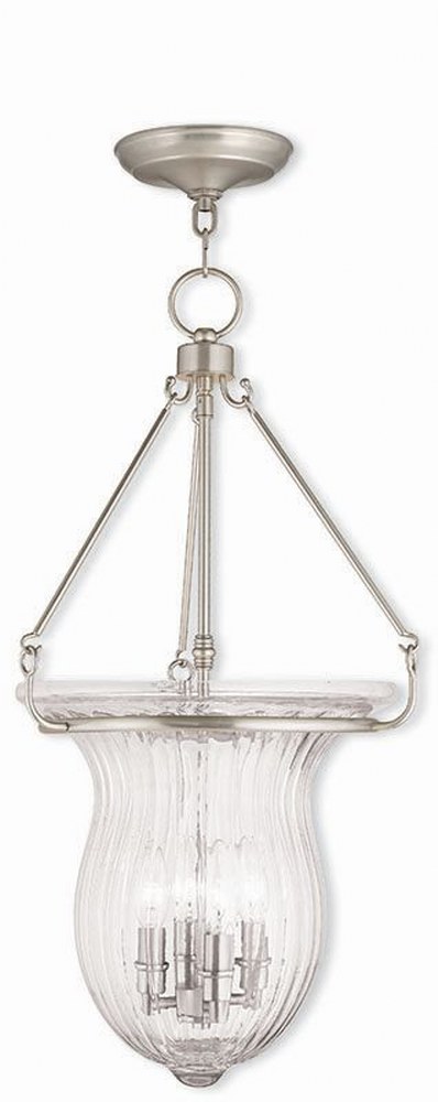 Livex Lighting-50946-91-Andover - 4 Light Pendant in Andover Style - 14 Inches wide by 27 Inches high Brushed Nickel  Brushed Nickel Finish with Fluted Clear Glass