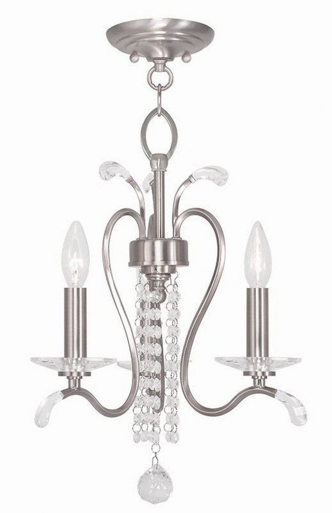 Livex Lighting-51003-91-Serafina - 3 Light Convertible Mini Chandelier in Serafina Style - 16.5 Inches wide by 18 Inches high Brushed Nickel  Brushed Nickel Finish with Clear Crystal